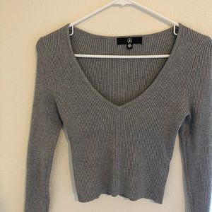 V neck Gray Sweater